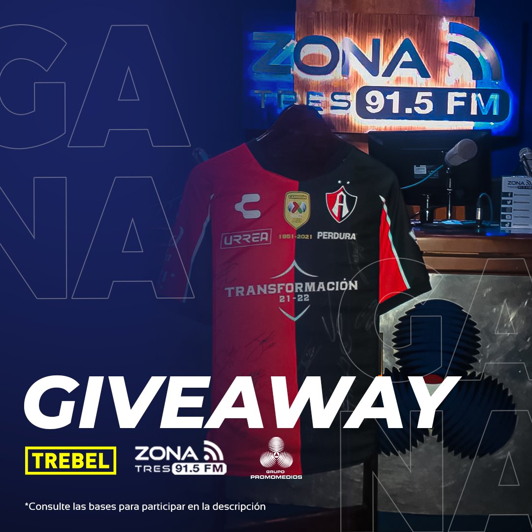 zona3noticias's tweet photo. ⚽️🎉 @Zona3noticias y @trebelmx te regalan la playera del @AtlasFC oficial y autografiada.

♦️ Lo único que tienes que hacer es comentar este post con un #ScreenShot de que ya descargaste la aplicación de #Trebel. 🎵🎶👩‍🎤 

👇👇📲
💠 https://t.co/hxNYwdIv0E https://t.co/p4JMiKPOwk