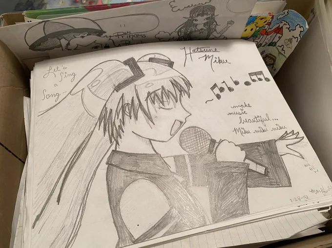 looking thru a box of my high school drawings and found one of miku omg 