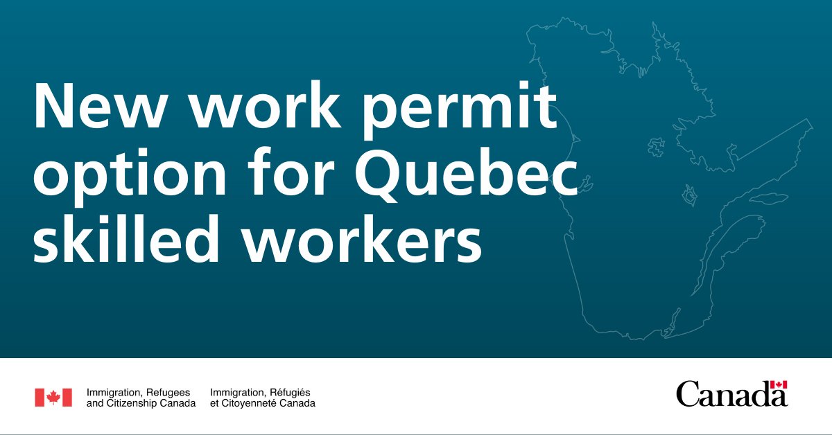 CitImmCanada's tweet photo. A new work permit option is now available for permanent residence candidates selected by Quebec. Learn about the International Mobility Program Plus (IMP+): https://t.co/qY63ikKHaT https://t.co/L3ruvcnOLe