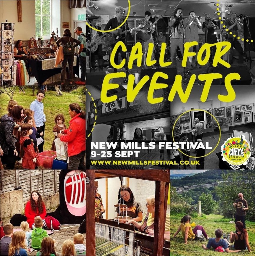 Community events, screenings, gigs, walks, talks, kid's activities &amp; art

This year's Festival is 9th-25th of September &amp; the theme is "Places &amp; Spaces". If you have an event idea, find more info on our site newmillsfestival.co.uk or email us at programme@newmillsfestival.co.uk