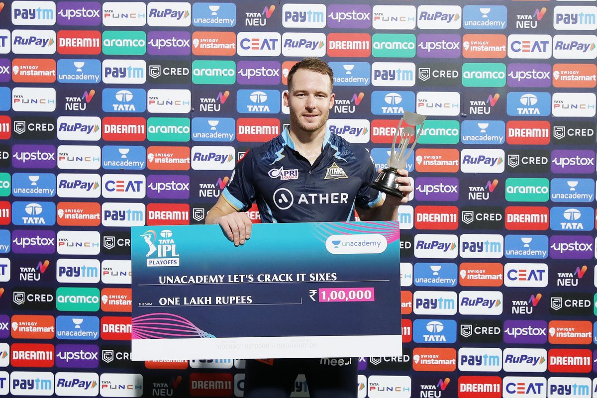 IPL's tweet image. Unacademy Let&apos;s Crack It Sixes of the Qualifier 1 between @gujarat_titans and @rajasthanroyals is David Miller.

#TATAIPL @unacademy #LetsCrackIt #GTvRR