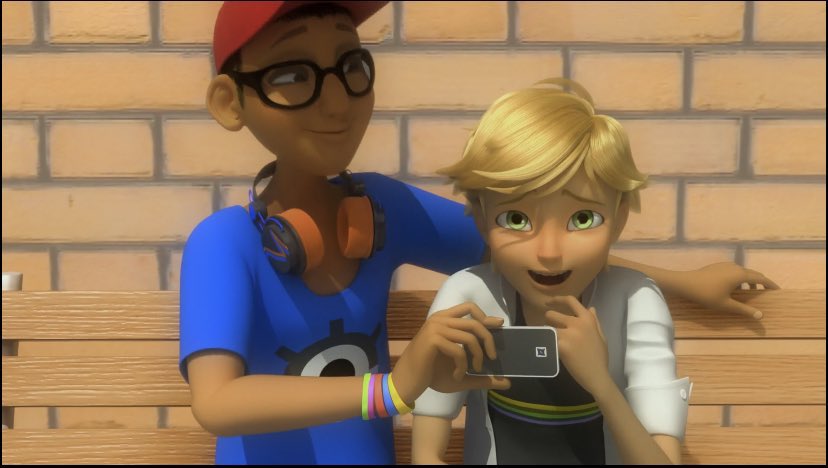 M4RICHXT's tweet photo. i love how nino thought adrien was laughing because of the harry the clown video but in reality he was laughing because of marinette https://t.co/a6PIhvzMof