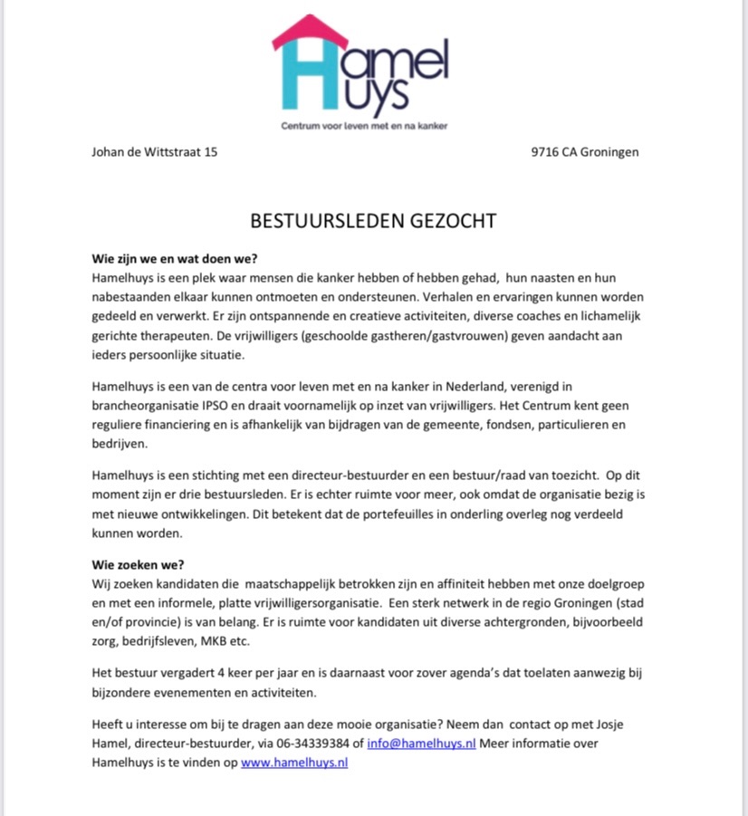 <a href="/Hamelhuys/">Hamelhuys</a> zoekt leden van de Raad van Toezicht. Heb je interesse? Mail dan naar info@hamelhuys.nl
#pleaseretweet