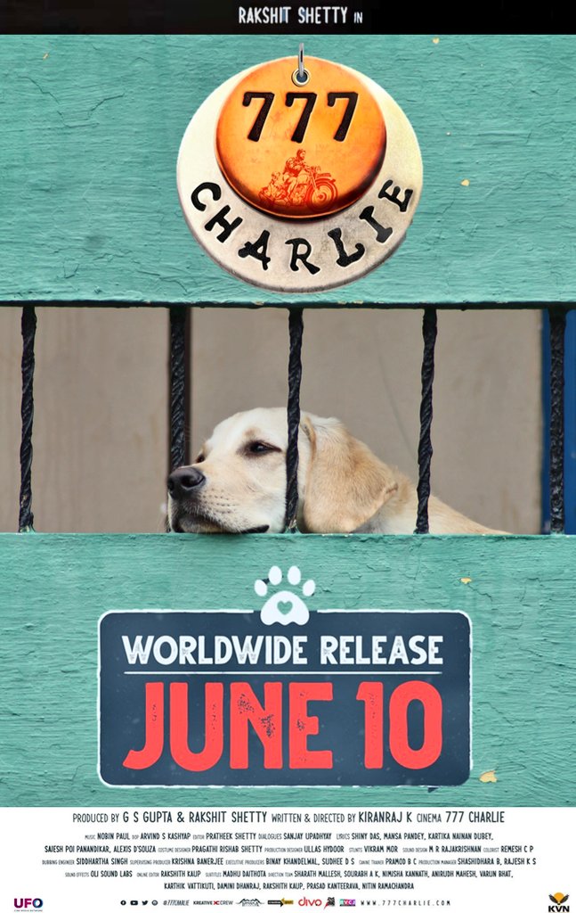 Odometer_KFI's tweet photo. #777charli Releasing on #june10 

New Fan-made poster
@rakshitshetty @Kiranraj61 @nobinpaul 
#Rakshitshetty #kannadamovies https://t.co/to8x1FmYJI