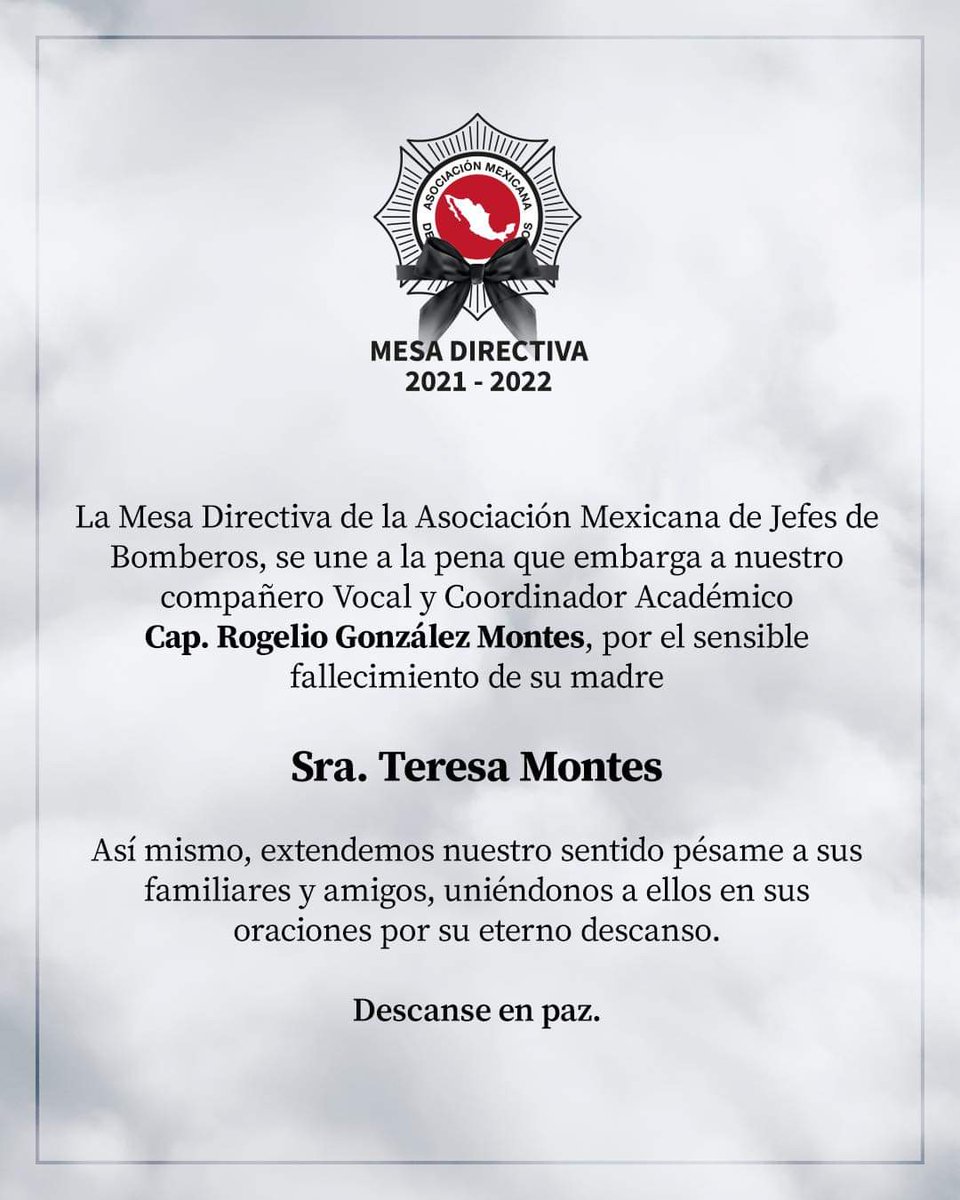 Durango_AMJB's tweet photo. La delegación Durango de la AMJB expresa su más sentido pésame a Familiares, Compañeros y Amigos, del Comandante Raúl Esquivel Carbajal, por su sensible deceso. 

DESCANSE EN PAZ. https://t.co/ZVpwUDZvJl