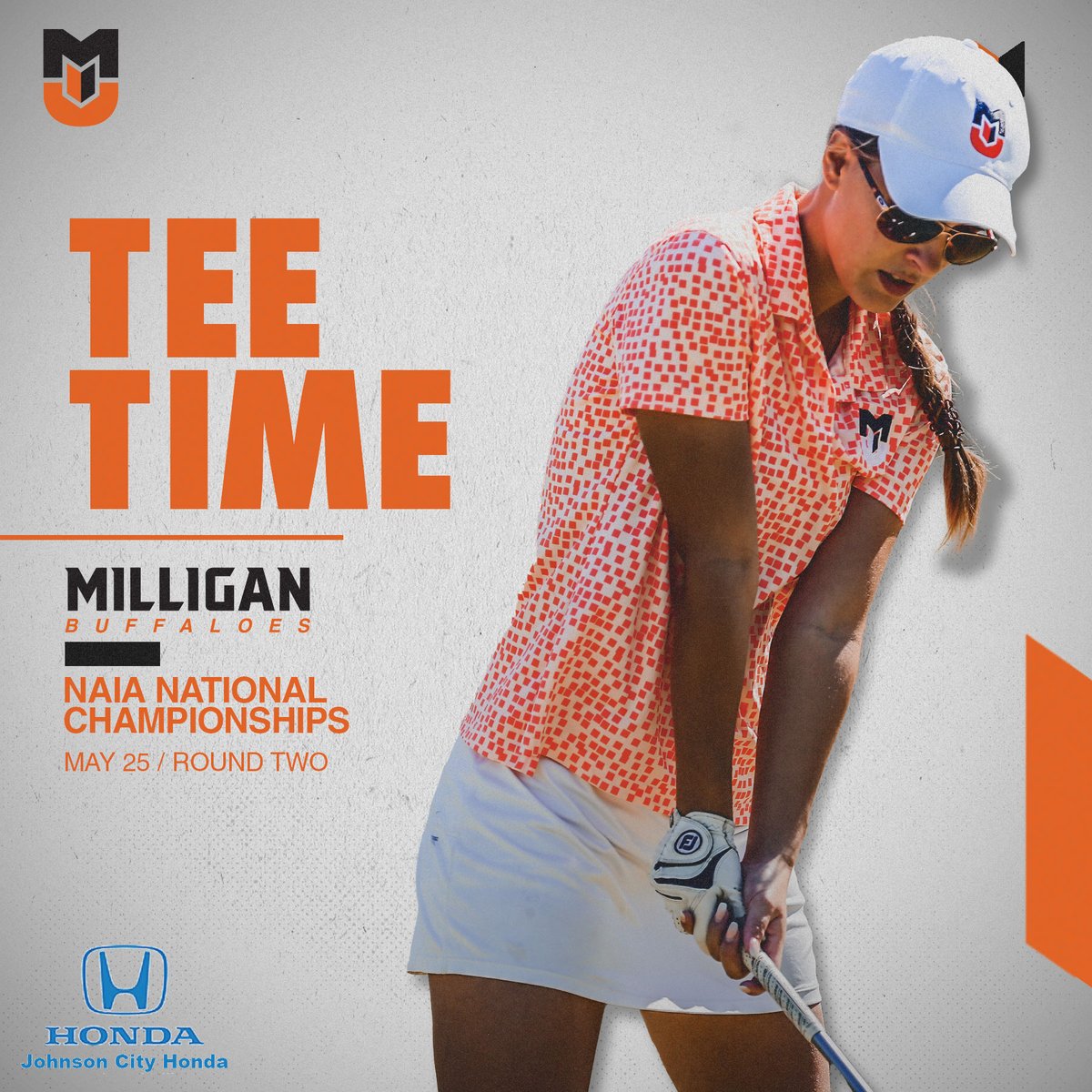 ⛳It's TEE TIME, presented by <a href="/JohnsonCtyHonda/">Johnson City Honda</a>!

After round one was rained out, No. 11 Women's Golf begins its run at the NAIA National Championship! #BuffStrong🦬 <a href="/MilliganGolf/">Milligan Golf</a> 

Live stats: ow.ly/Guum50JfyLQ