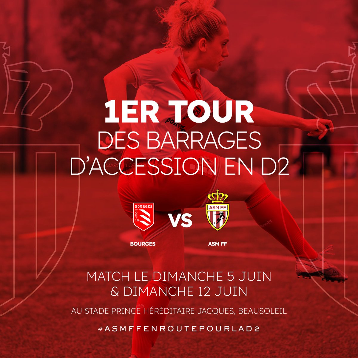 ASMFootFem's tweet image. Ca y est, le tirage des barrages d&apos;accession en D2 @FFF est tombé hier.

Pour le 1er tour, nous iront défier Bourges Foot 38 le 5 Juin prochain avant de les recevoir le 12 Juin au Stade Prince Héréditaire Jacques à Beausoleil.

#ASMFFENROUTEPOURLAD2