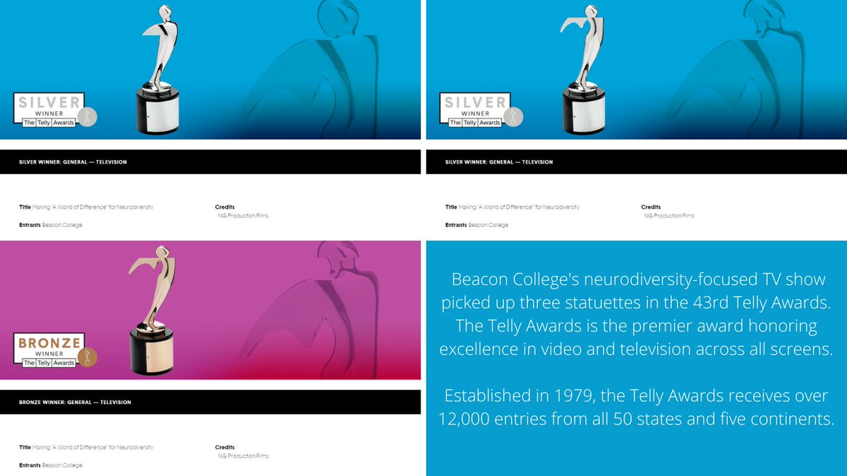 osDarrylEOwens's tweet photo. Proud to share that my team and I earned three #Tellys in the 43rd @TellyAwards for the @beacon_college-produced and #neurodiversity-focused "A World of Difference" TV show. Thanks to @NGFilms, Curley & Pynn, and the Beacon Institutional Advancement team! https://t.co/IWYi1F23tt https://t.co/wjJHdazM3f