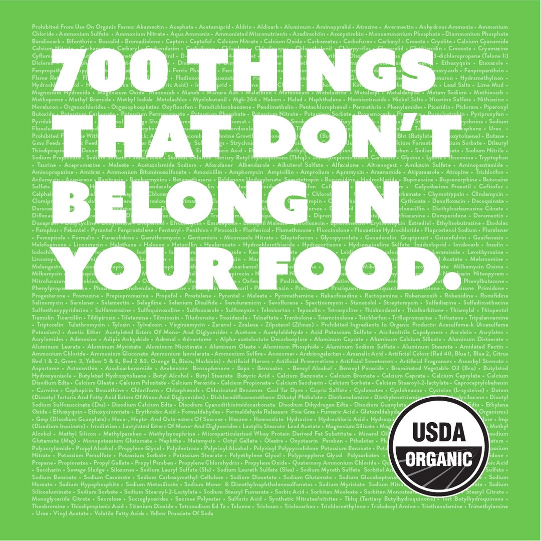 Only organic protects you and your family from over 700 chemicals commonly found in conventional food processing and manufacturing. Next time skip the chemicals and just go with organic. skipthechemicals.com #skipthechemicals #goorganic