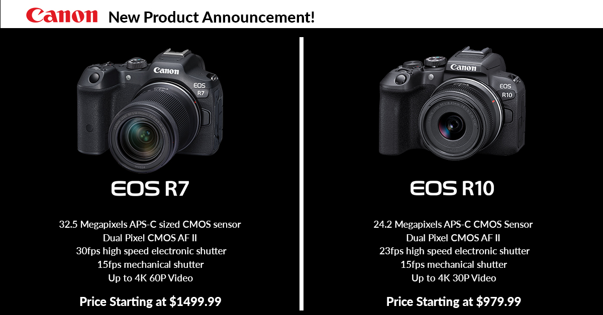 New product announcement from @CanonUSA. This summer, the first APS-C EOS R cameras are being released! The EOS R7 and EOS R10, along with new RF-S lenses, will be a welcome addition to our line-up. Give us a call at 402-691-0003 to get yours reserved today!