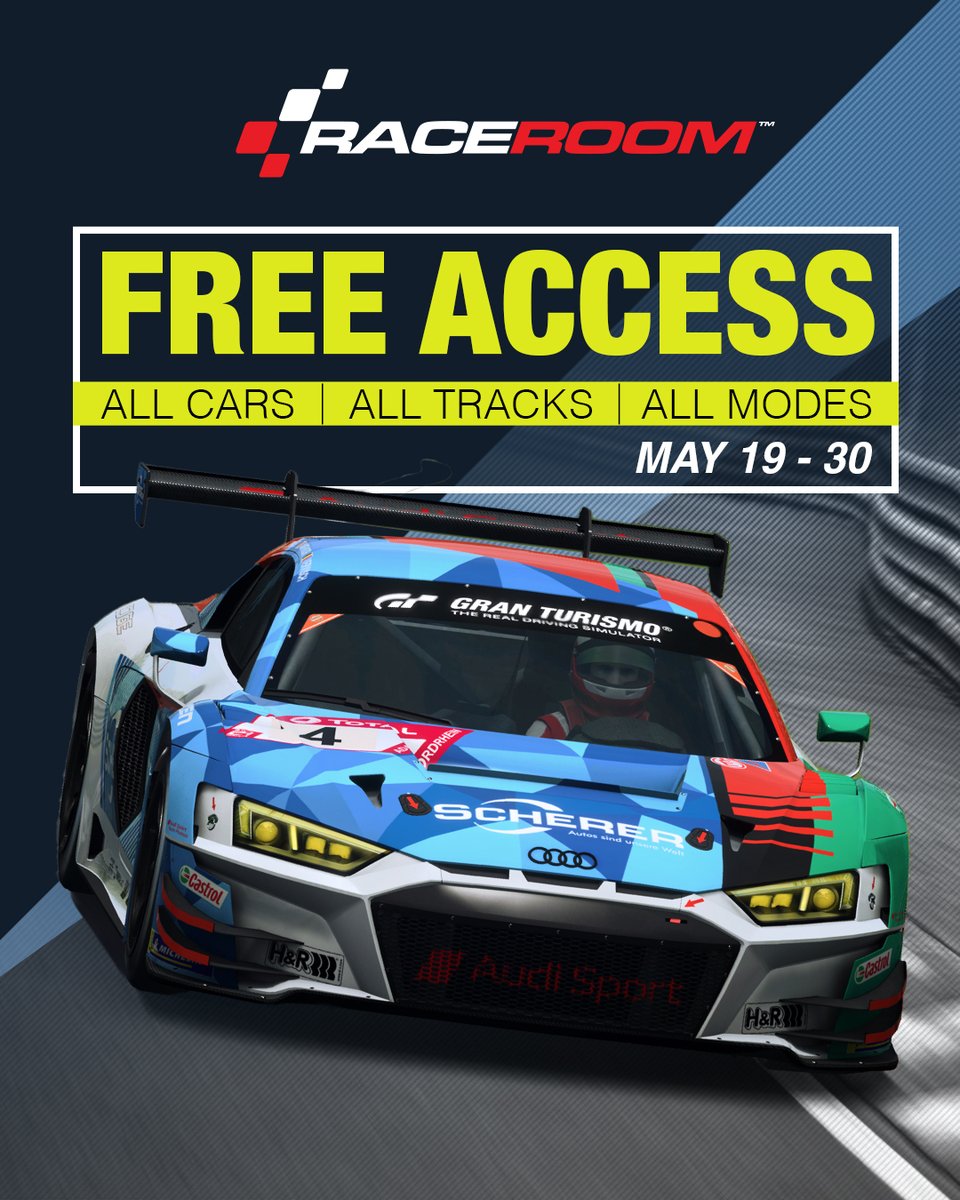 We hope you enjoyed the FREE access in #RaceRoom the past weekend.

7 days still remain to discover everything we have to offer for free!

🏎️ 180+ Cars
📍 50+ Tracks
🏁 All Modes
⚙️ Real Physics
🎶 Immersive Sounds

Start your racing career now! bit.ly/RR_free