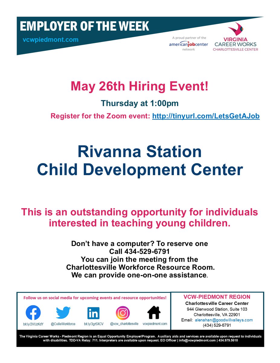 The starting salary range for these teaching positions is $16.15 to $22.84 per hour. Training and certification will be provided.
Register here: tinyurl.com/LetsGetAJob