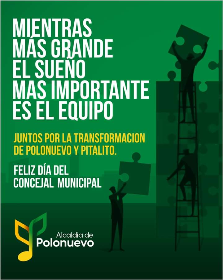¡ Feliz Día Concejales !
Nuestro deseo es que Polonuevo y el corregimiento de Pitalito se conviertan en un territorio sostenible y próspero y con el trabajo en equipo se logrará. 
#EdgardoMartesAlcalde