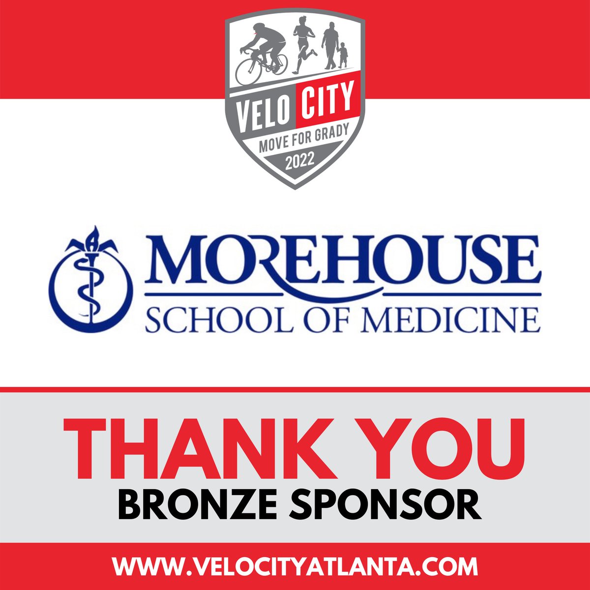 MoveForGrady's tweet image. As a sponsor of VeloCity and one of our partners in medical education, the Morehouse School of Medicine is a critical partner of Grady in our mission to provide the best care possible to the entirety of our community. THANK YOU for your continued support. #MoveForGrady