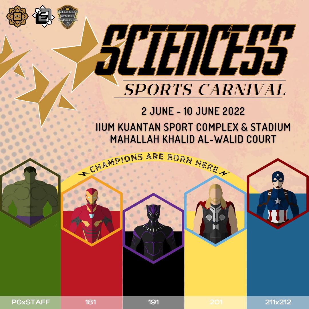 iium_sciencess's tweet photo. 📌[SCIENCESS SPORTS CARNIVAL 2022]📌

Sports and Recreation Bureau of SCIENCESS 2021/2022 will be organising SCIENCESS SPORTS CARNIVAL 2022

Following are the details:
🗓 Date: 2nd – 10th June 2022
🏫 Venue: IIUM Kuantan Sport Complex &amp; Stadium &amp; Mahallah Khalid Al-Walid Court https://t.co/7JITg3uWVU