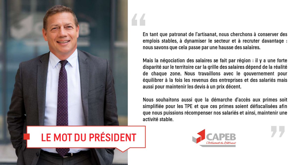 🗣️ Suite à la demande d'augmentation des salaires de <a href="/BrunoLeMaire/">Bruno Le Maire</a>, le Président de la #CAPEB, <a href="/reponcapeb/">Jean-Christophe Repon</a>, a détaillé le fonctionnement des salaires pour les entreprises artisanales du #bâtiment.
A écouter sur la tranche de 11h30, dès 2'42 via <a href="/RFI/">RFI</a> 👉 rfi.fr/fr/journaux-mo…