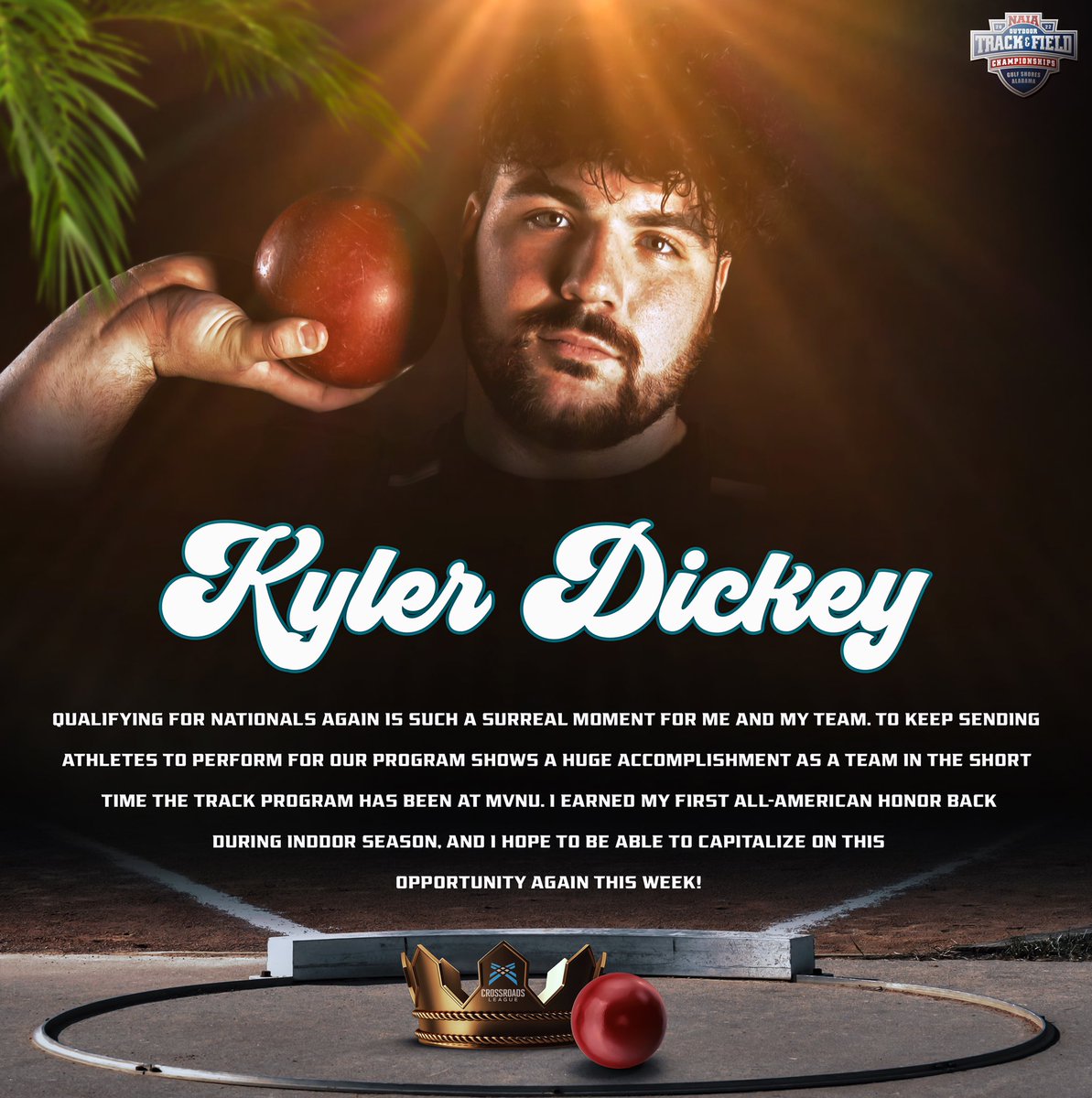 MVNU Athletics (@mvnu_cougars) on Twitter photo After claiming the crossroads league outdoor title in the shot put, Kyler Dickey of <a href="/run__naz/">MVNU Track & Field and Cross Country</a> is ready for outdoor nationals in Gulf Shores, Alabama! The indoor All-American looks to capitalize on the opportunity that this week holds 🗣 After claiming the crossroads league outdoor title in the shot put, Kyler Dickey of <a href="/run__naz/">MVNU Track & Field and Cross Country</a> is ready for outdoor nationals in Gulf Shores, Alabama! The indoor All-American looks to capitalize on the opportunity that this week holds 🗣