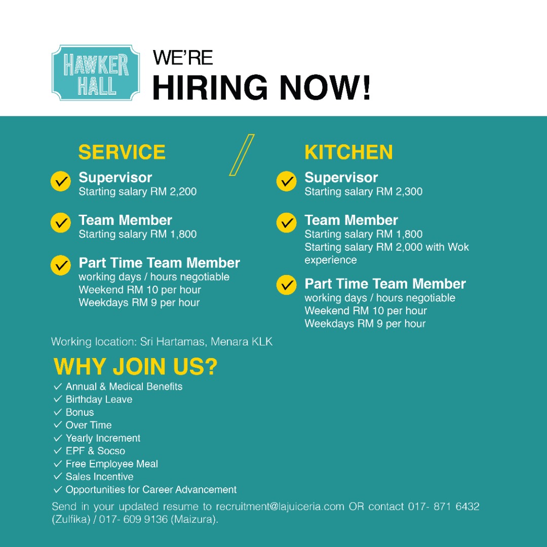 eyeztweet's tweet photo. 👨‍🍳 Kerja kosong : F&amp;B di sekitar Lembah Klang (KL/Selangor).

Boleh contact nombor yg tertera pada poster utk info lanjut.

#CariKerja #KerjaKosong #KerjaRestoran #JobOpportunity #maukerja #chef #foodie #kerja #vacancy #vacancies #kerjaKL #peluangkerja #NakKerja

🥗SF 🍜 SS 🍔 HH https://t.co/jTZum2NkV8
