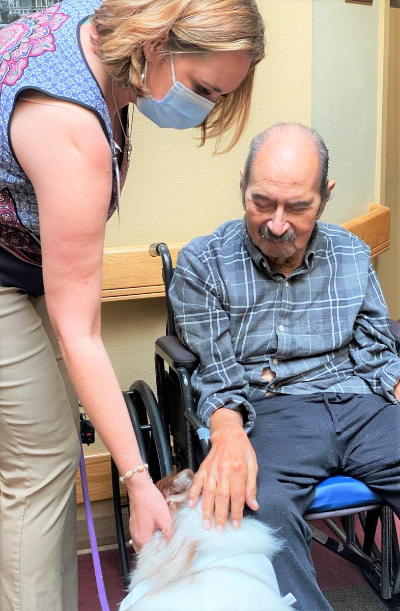 HorizonFresno's tweet photo. Our residents had a very special visitor today. Pet therapy dog, Flynn stopped by to bring joy and smiles to all! 🐶🐶

#PetTheray #DogTherapy #elderlycare #seniorcare #rehabilitation #rehab #elderly #senior #seniorcitizens  #Fresno #CA #HorizonFresno https://t.co/QVrucNpRjk