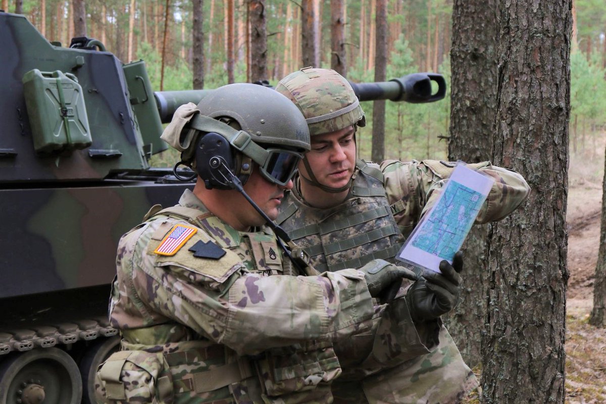Soldiers with the <a href="/PANationalGuard/">Pennsylvania National Guard</a>'s 1-109th Artillery Regiment, 55th Maneuver Enhancement Brigade move from cantonment into the field May 16 in Pabrade, Lithuania, to conduct live-fire artillery exercises with the M109A6 Paladin.

📷: Staff Sgt. Zane Craig