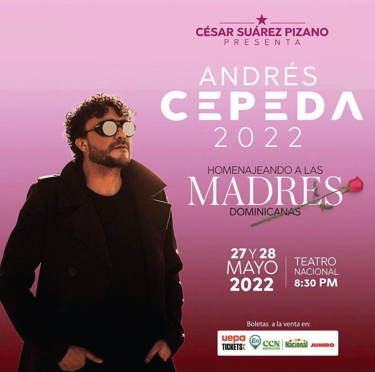SonyMusicRD's tweet photo. ¡CONCIERTO! 🎙 🇩🇴 
¡Homenajeando a todas las madres dominicanas ! 
El artista colombiano @andrescepeda  🎸 regresa a República Dominicana. 
27 y 28 de Mayo del 2022 • Teatro Nacional | 8:30 PM 📍
Tickets 🎫 en @uepatickets 
#AndrésCepeda
#CepedaEnRD https://t.co/CF34lvRQTO