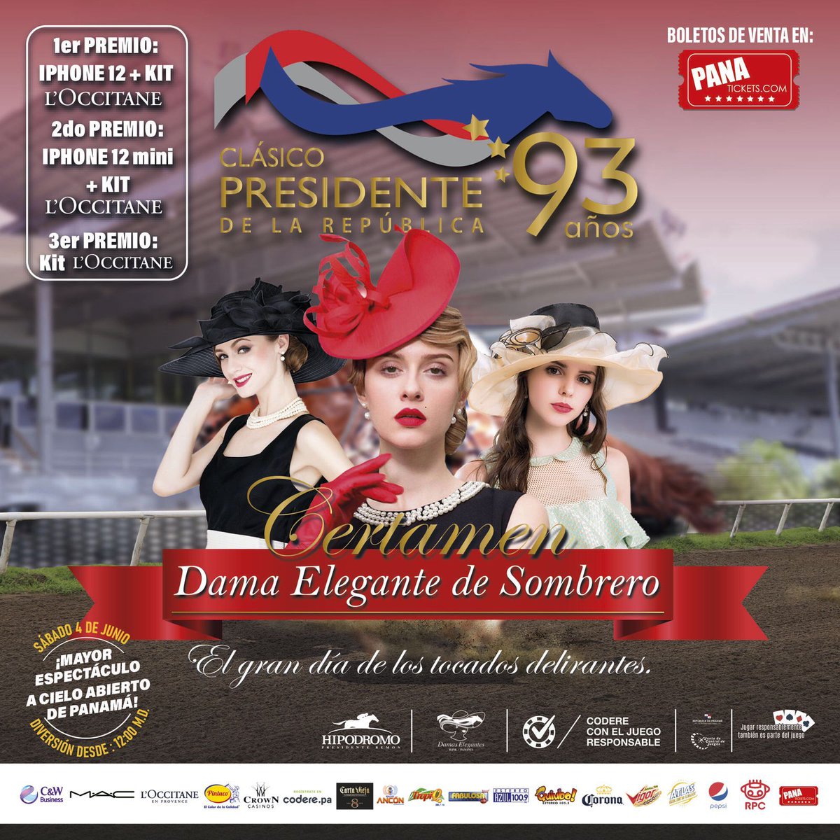 🎫 Boletos en Panatickets para el Mayor Espectáculo a cielo abierto de Panamá 🏇🏻🎡, 12:00 md 🥂 Clásico Presidente de la República🏆 
• Concierto Samy y Sandra 💃🏻
• Disco Virtual 🕺🏻 
• DJ’s Tanda Interactiva 🎧
• Mayor Zona Infantil 🎪
• Certamen Dama Elegante de Sombrero 👒