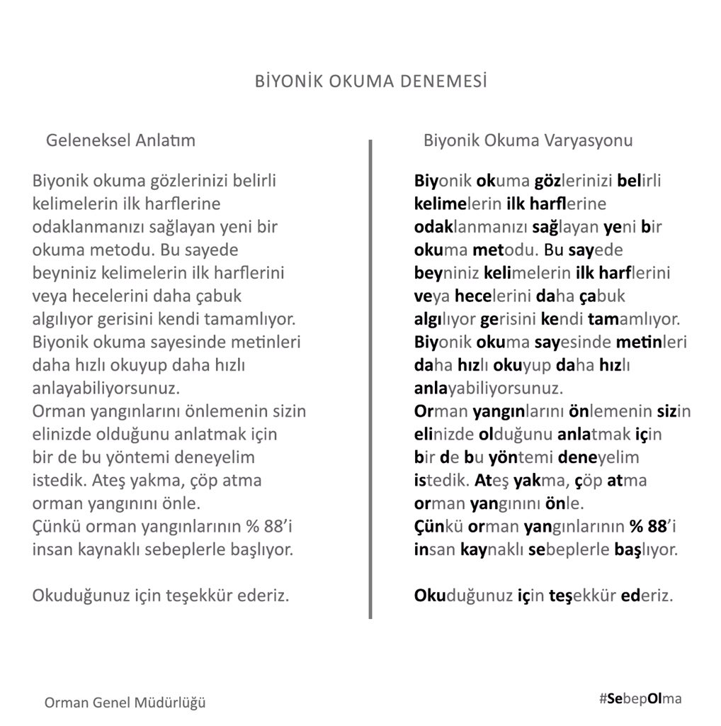 Deneyin sağ tarafını daha hızlı okuyup daha hızlı anlayacaksınız. 
Bir de 𝗯𝗶𝘆𝗼𝗻𝗶𝗸 okumayı deneyelim istedik.
