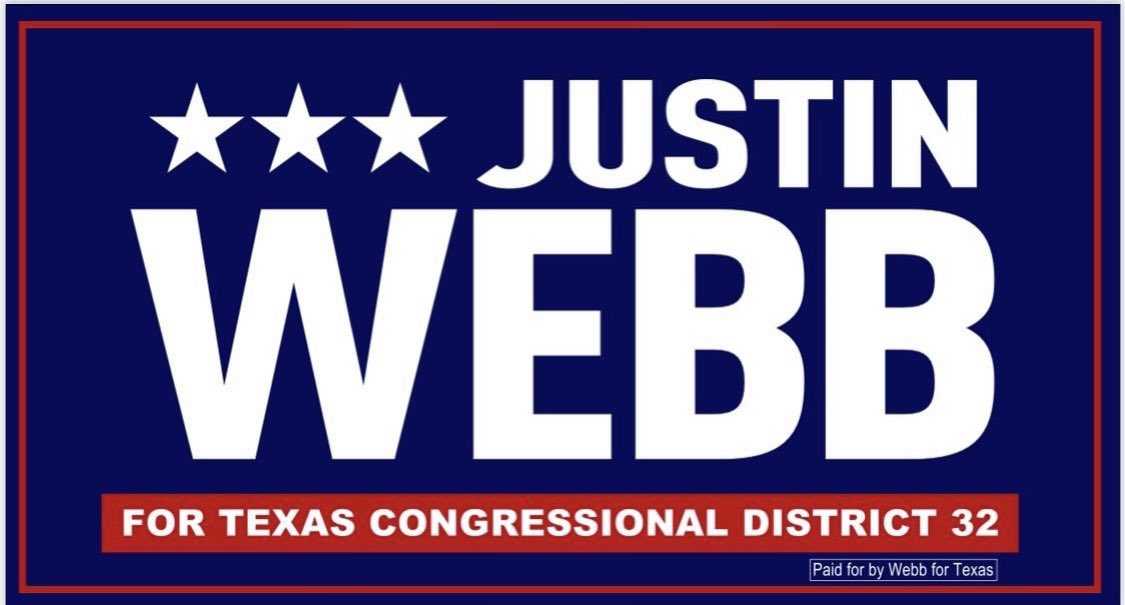 WebbForTexas's tweet photo. Today is the big day! Don't forget to vote in the Texas-32 runoff. Polls close at 7pm tonight. Vote #webbfortexas today! https://t.co/5xDwDYgMTz
