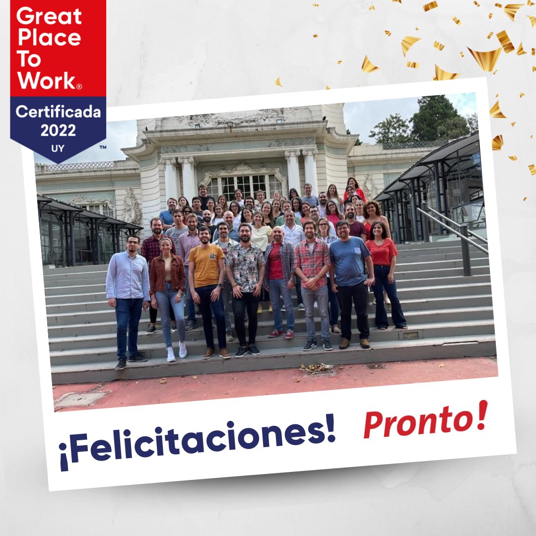 Great Place to Work (@gptw_uruguay) on Twitter photo 👉🏻<a href="/ProntoUy/">Pronto Uruguay</a> se suma a la lista de empresas Certificadas. ¡Felicitaciones por el logro y gracias por construir un gran lugar para trabajar! 🎉
Compartimos más información: bit.ly/3lCHw8T 👉🏻<a href="/ProntoUy/">Pronto Uruguay</a> se suma a la lista de empresas Certificadas. ¡Felicitaciones por el logro y gracias por construir un gran lugar para trabajar! 🎉
Compartimos más información: bit.ly/3lCHw8T