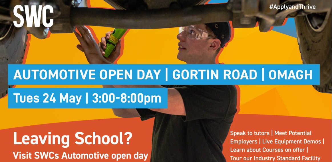 swccollege's tweet photo. Interested in land based engineering, heavy or light vehicle? Don't forget our automotive open evening is taking place tonight from 3pm-8pm. Walk-ins welcome - see you there -#applyandthrive https://t.co/0UW6EdHUPe
