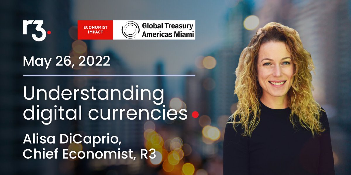 Join R3's Alisa DiCaprio at EuroFinance Global Treasury Americas on May 26 for a hosted discussion on "Understanding digital currencies." Be sure to join this session for a primer on everything #crypto and #CBDC, the good the bad and the ugly. bit.ly/3LnWE4A