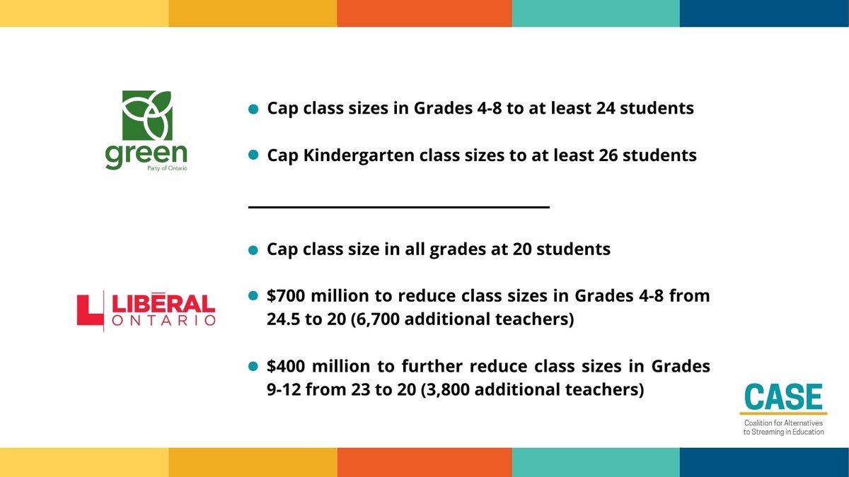 endstreaming's tweet photo. Curious how the 4 major political parties compare when it comes to de-streaming? Over the next week, we'll be sharing how each party has (or hasn't) tackled CASE's recommendations.

First up... class size! #endstreaming #onted #onpoli https://t.co/CK9X7QxNcv