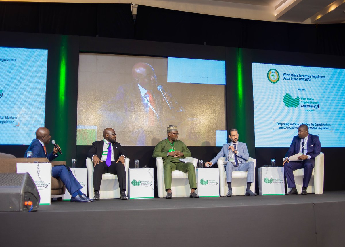 WACMaC2's tweet photo. Panelists deliberate on Sustainable Finance and Regional Development in Africa. #wacmac21 #wasra #wacmic @myaccessbank #unitedcapital @EACapitalGroup #infracedit @CalBankPLC @Databankgroupgh @enterprisegh01 @EcobankGhanaPLC @RepublicBankGh @StanChartGH @SECNigeria #crepmf https://t.co/pWPyCz2GQM