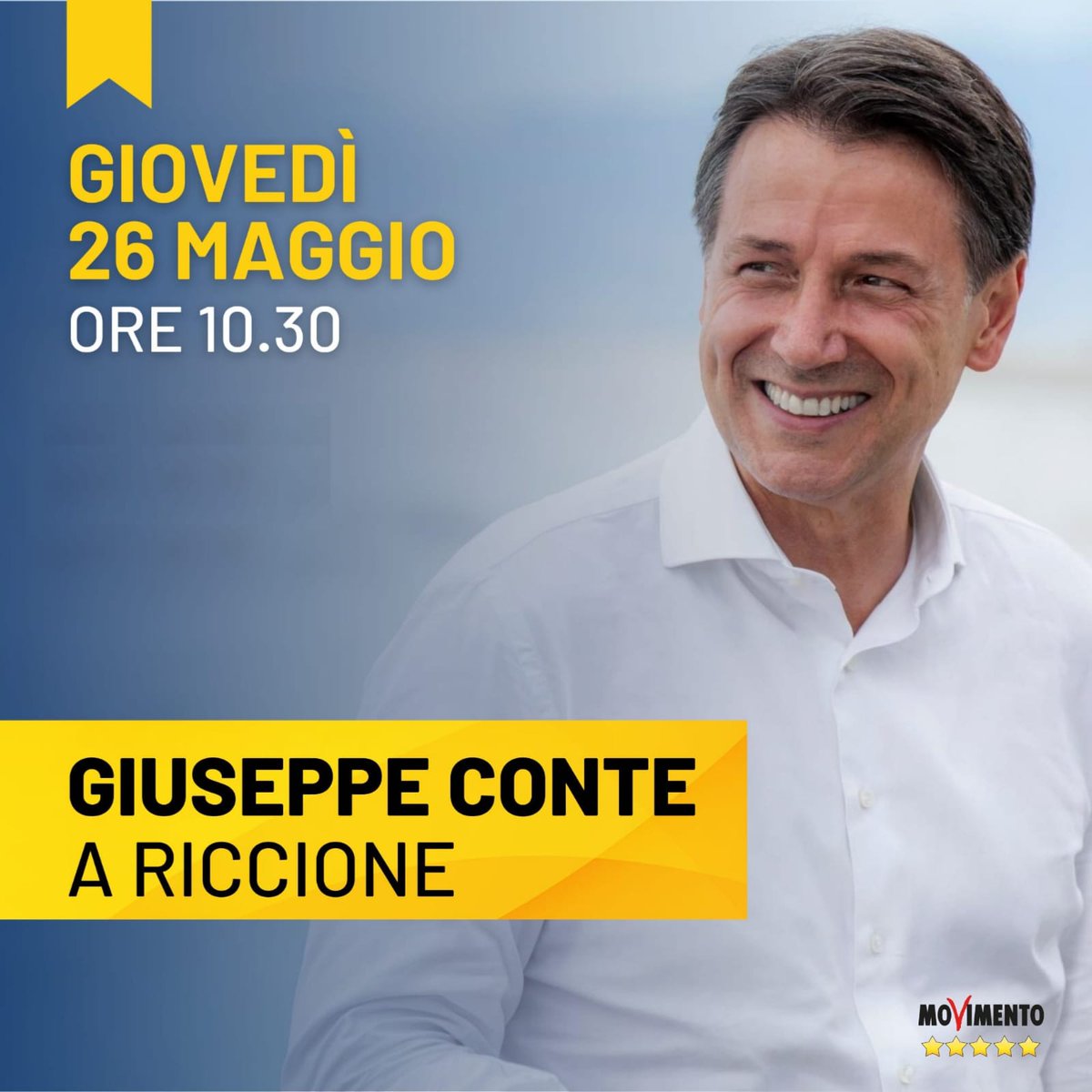 #GiuseppeConte a #Riccione il #26maggio dalle 10.30 per sostenere la lista #M5S insieme alla candidata sindaca della coalizione Daniela Angelini. 

Sarà un momento di confronto aperto con i cittadini!

<a href="/GiuseppeConteIT/">Giuseppe Conte</a>
<a href="/Mov5Stelle/">MoVimento 5 Stelle</a>

#conte #elezioni #elezioni2022 #riccione2022
