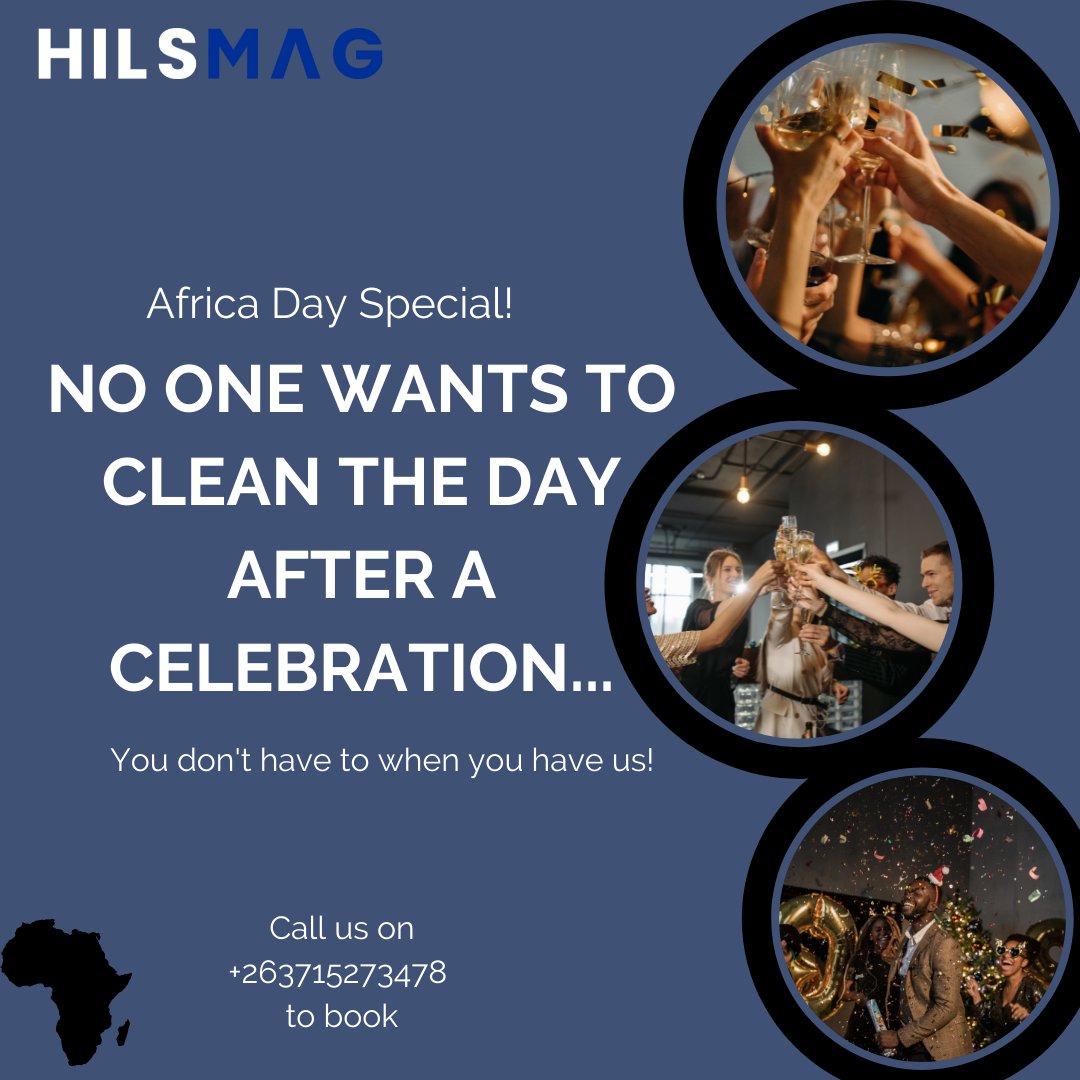 No one wants to clean after a party... And you don't have to, when you have us. 
We have an Africa Day special running! All you have to do is contact us to book your after-party cleaning.

#hilsmagofficial #housekeepingservices #cleaniningsolutions  #cleaningservices #explore