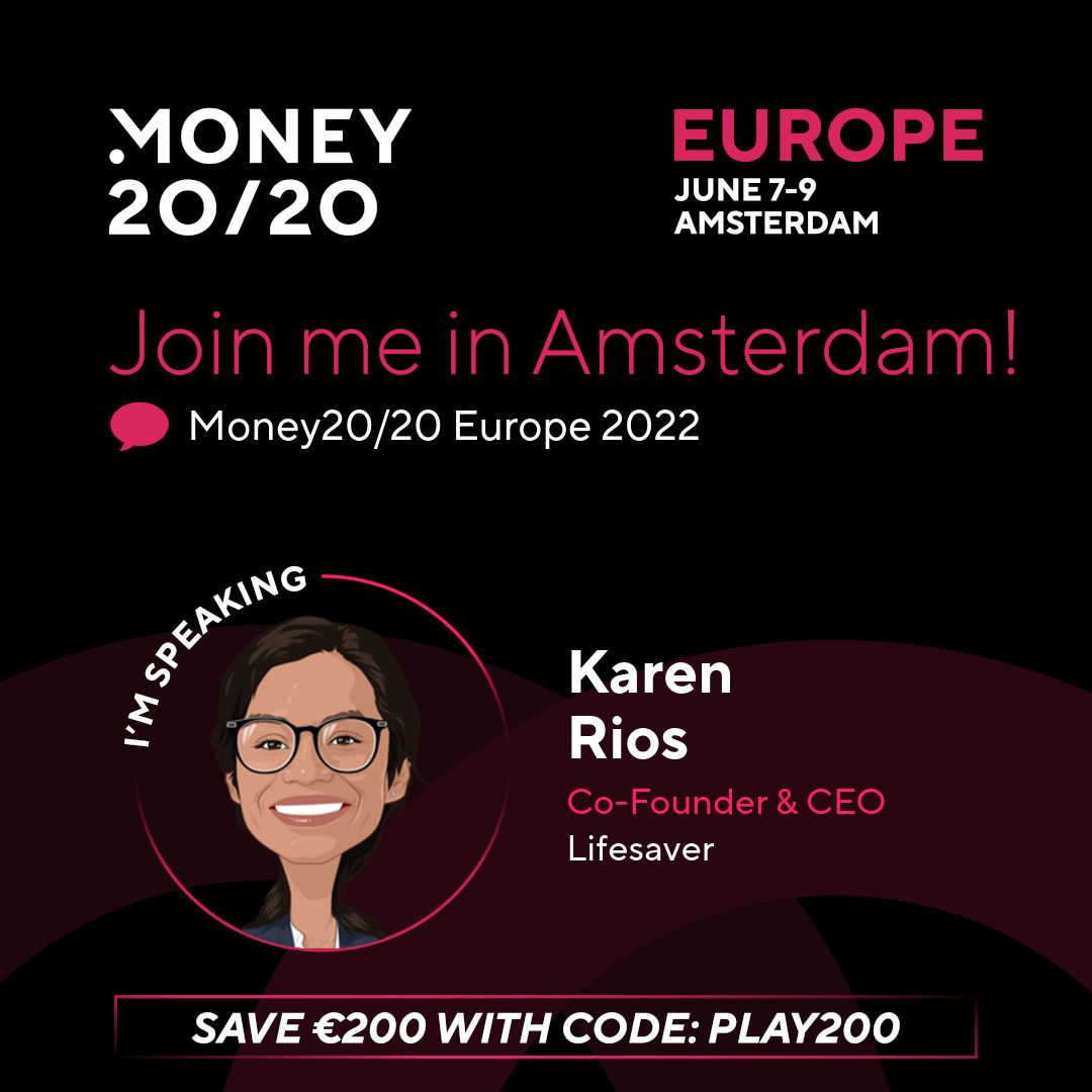 Lifesaver’s CEO, Karen Rios, will be pitching our product and vision at Money20/20 Europe next month to showcase how U.S. Fintechs are bringing sustainability direct to consumers. Come check us out if you're in Amsterdam this June!
europe.money2020.com