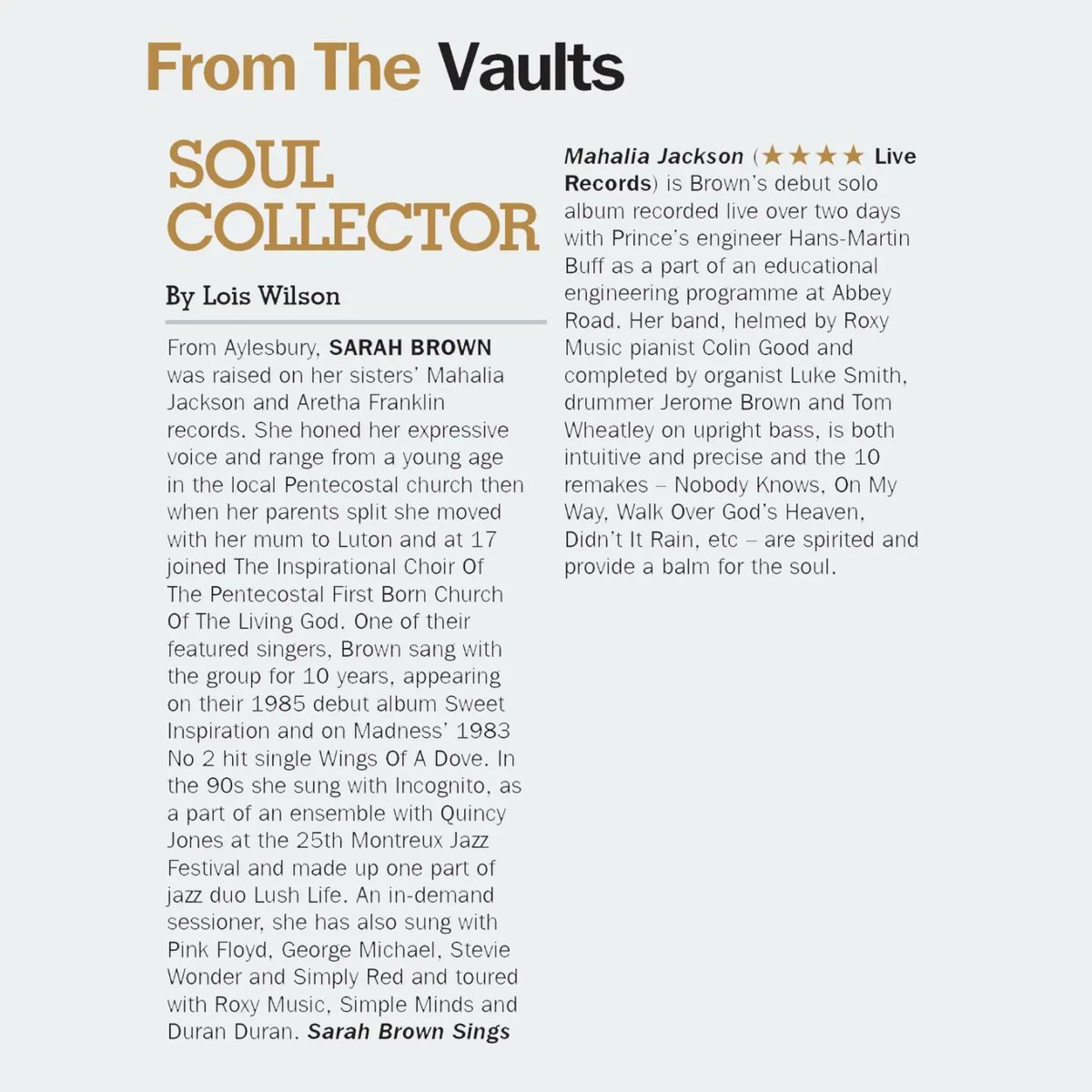 Sarah Brown Official (@sarahbrownvocal) on Twitter photo I am so pleased with all the love that is being shown towards this album. 💖
Another great review from <a href="/RecCollMag/">Record Collector Mag</a> I am so pleased with all the love that is being shown towards this album. 💖
Another great review from <a href="/RecCollMag/">Record Collector Mag</a>