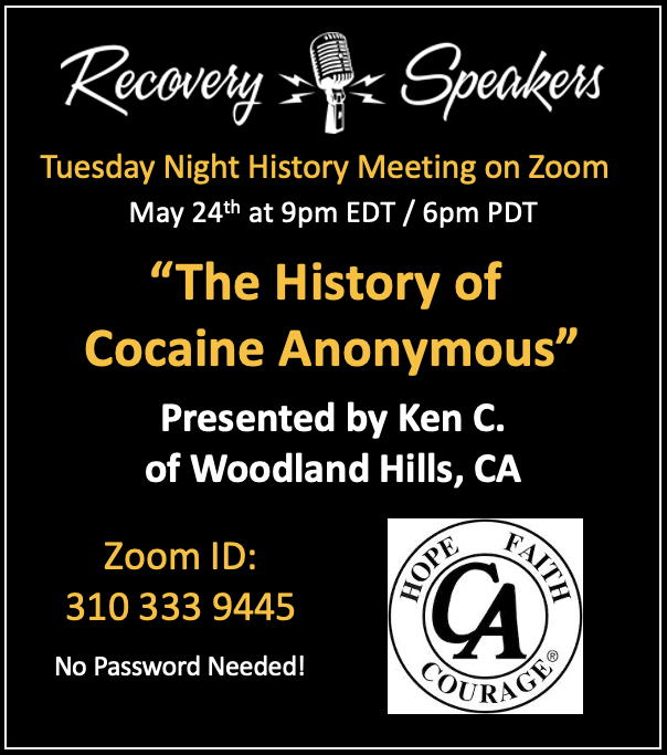 We hope you'll join us this evening! #recovery #sobriety #12stepmeetings #recoveryispossible #livesober #livingsober #history #cocaineanonymous
