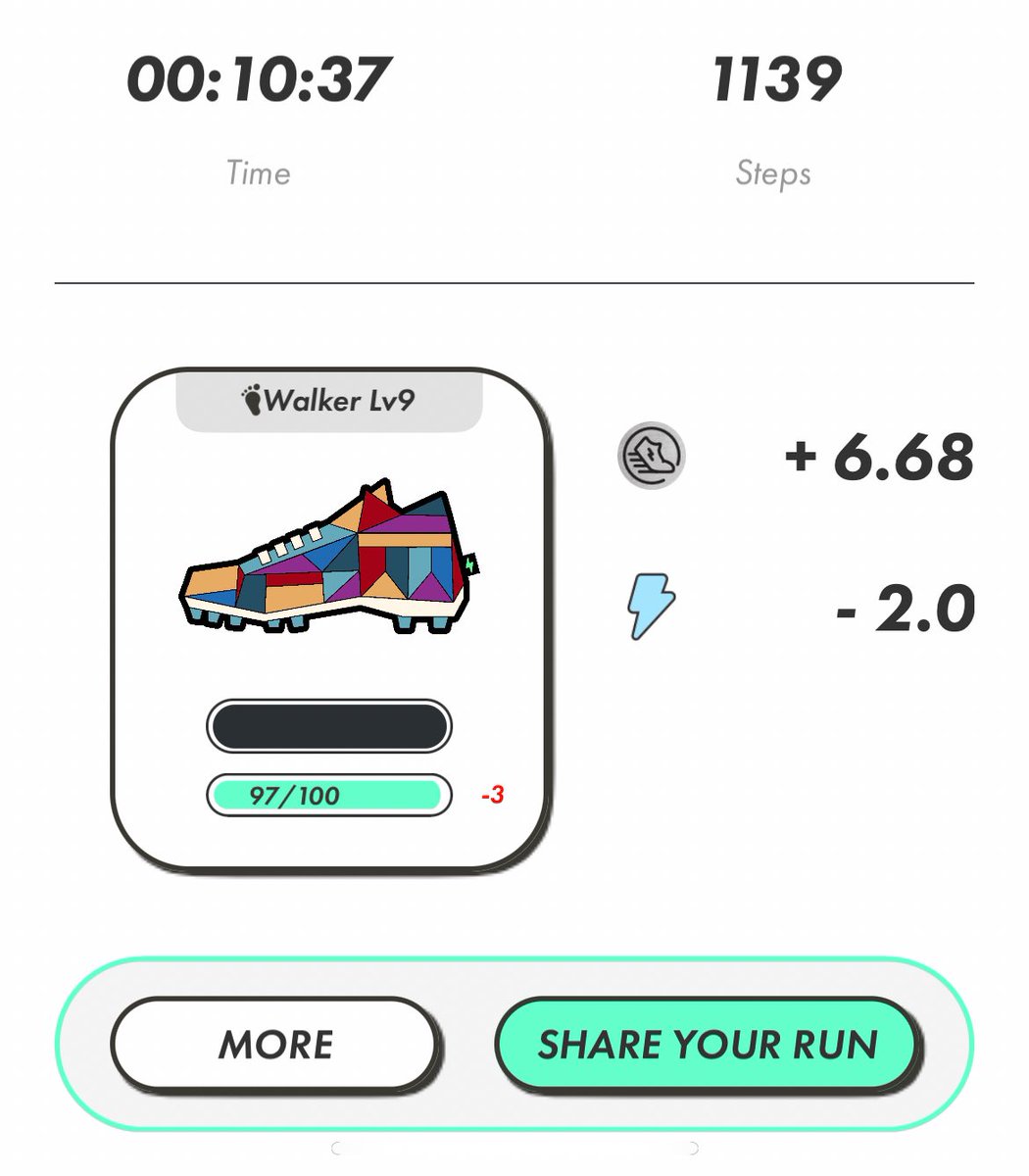 昨日も無事STEPN完了👟
明日も歩くのが楽しみ！！

#STEPN #歩いて稼ぐ