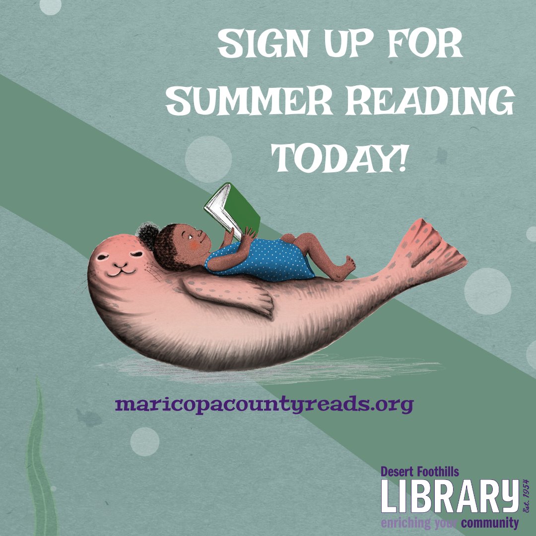 DFLibraryAZ's tweet photo. Summer Reading starts on June 1st! You can sign up ahead of time at https://t.co/1XJdsf3V9S. Select Desert Foothills as your library system. Open to all ages!
Check our calendar for exciting programs happening this summer!
#EnrichingYourCommunity https://t.co/UKRmmbAK5o