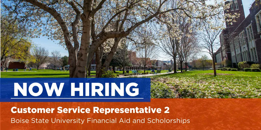 . <a href="/BoiseState/">Boise State University</a> is hiring a Customer Service Representative 2. This position will provide customer service and other assistance for the Financial Aid and Scholarships Team.  @BoiseStateSFS 

#ApplyNow: buff.ly/3MlB7Lb