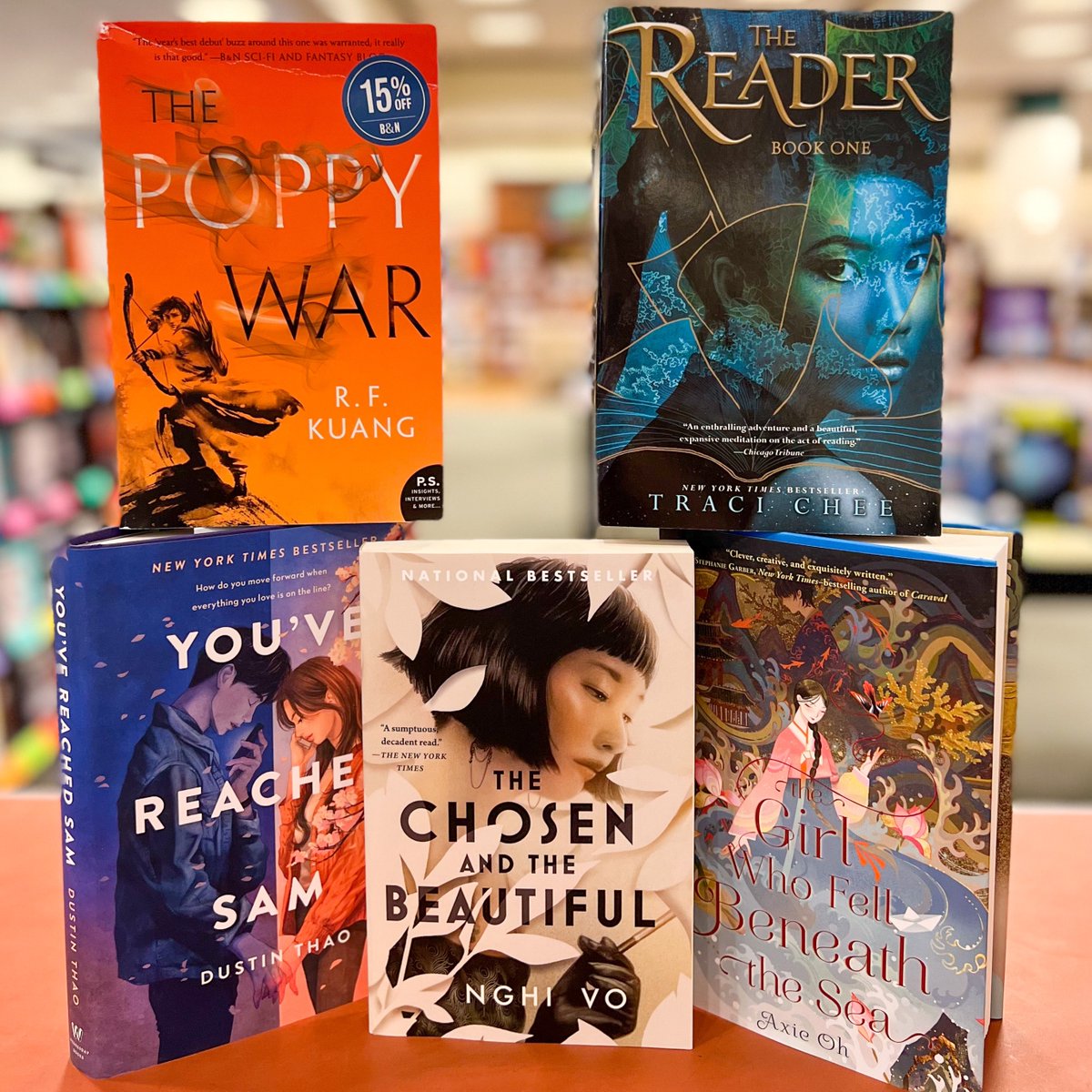 BNBuzzChico's tweet photo. Celebrating Asian American and Pacific Islander month with these amazing authors 🤩 #barnesandnoble #barnesandnoblechico #bn #ya #fiction #fantasy #teen #mystery #romancebooks #adventure https://t.co/zr3CN4JLfT