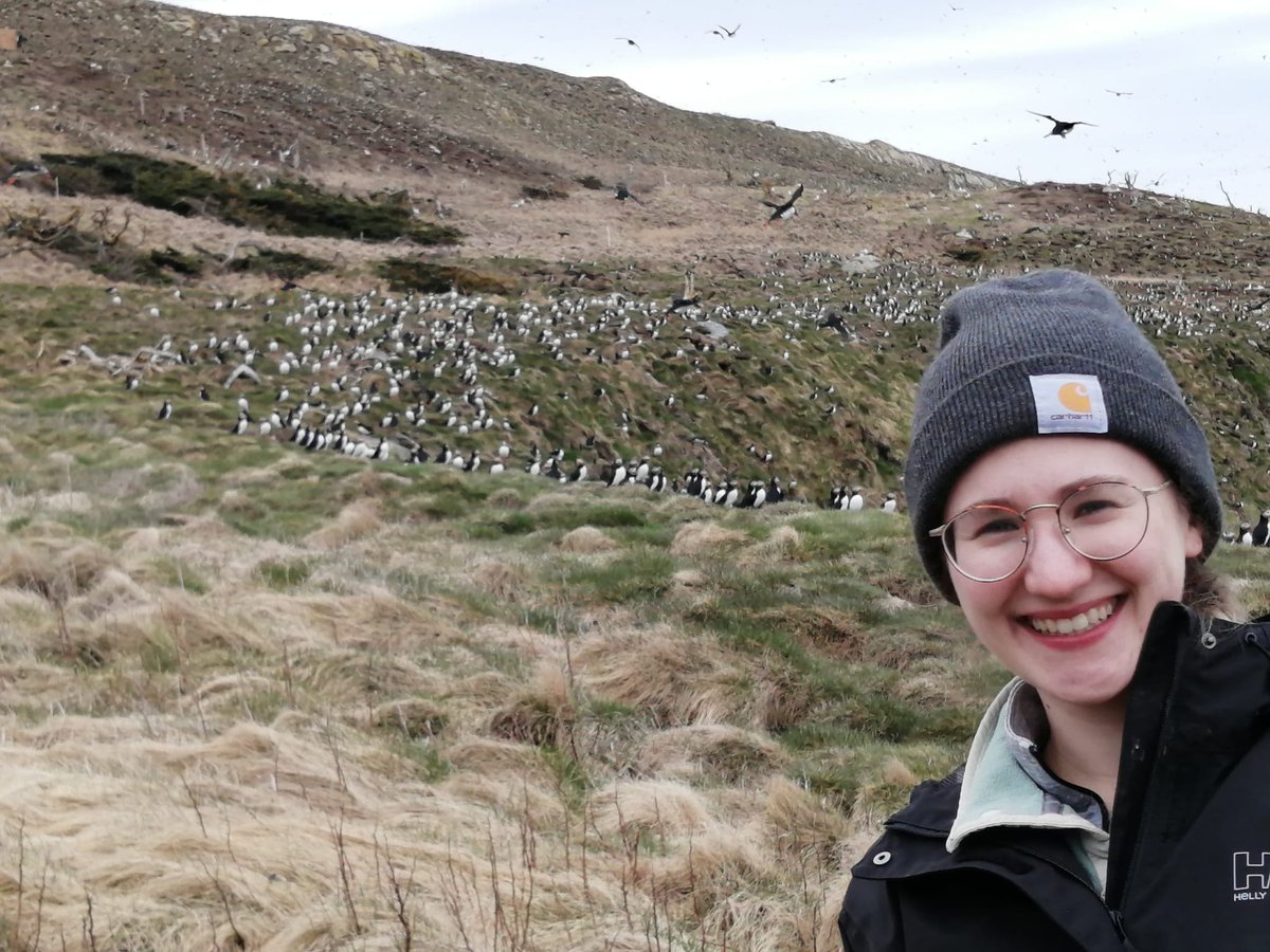 Meet our newest #NSERC USRA student Lily! She is super excited to get her first field experience under her belt and is already loving seeing the #puffins up close