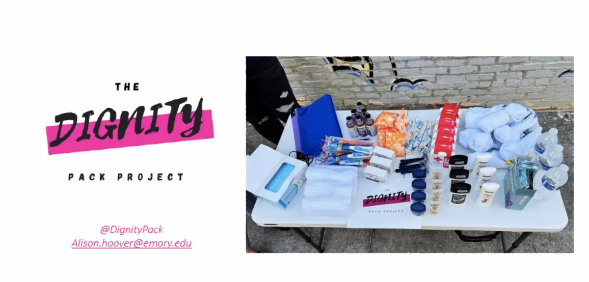 Caruso_Bethany's tweet photo. And next  is @athoover99 talking about the great work of the @DignityPack, which she started as a student @EmoryRollins. The project is providing hygiene supplies, including period products, to people experiencing homelessness. https://t.co/VmTekutu0U