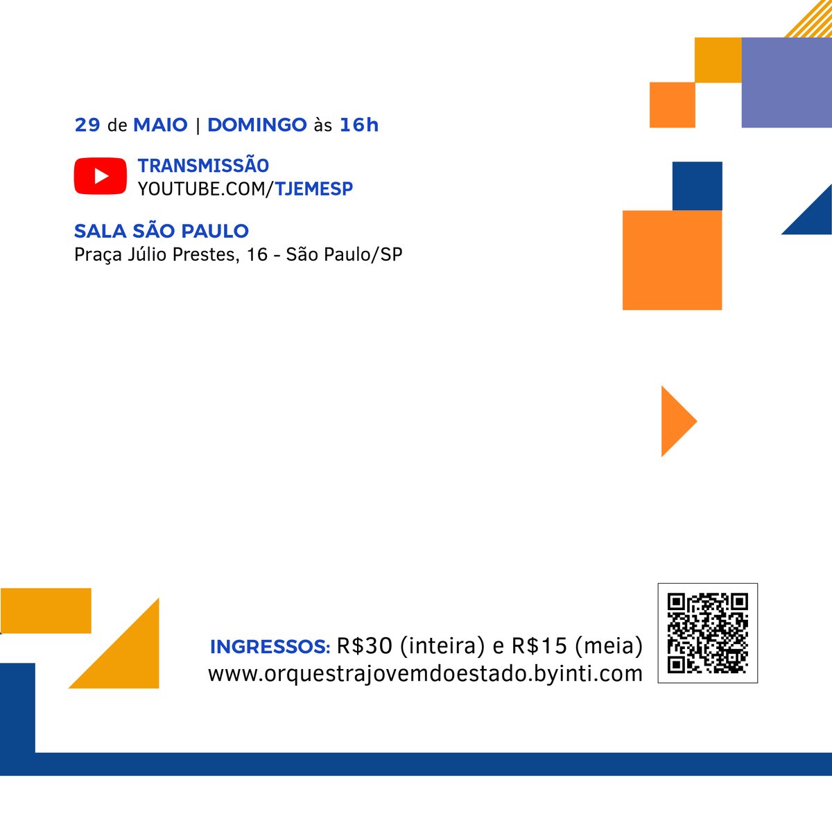 emesp's tweet image. A Orquestra Jovem do Estado está de volta à Sala São Paulo, desta vez com executando Kagel e Shostakovich. Os ingressos já podem ser adquiridos em nossa bilheteria digital (orquestrajovemdoestado.byinti.com).

Chama o @, a galera e a família e vem curtir a OJE! 🎶