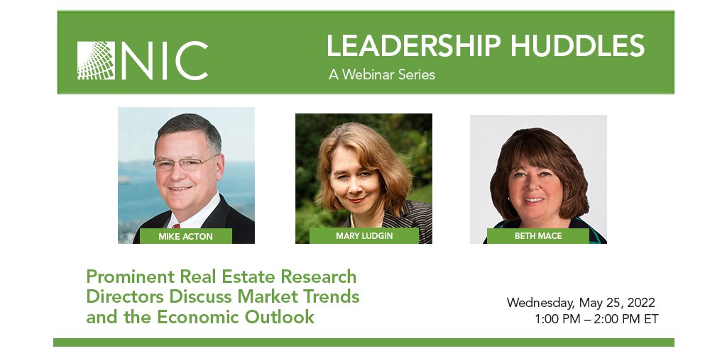 The next Leadership Huddle is tomorrow. Join <a href="/BethMace/">Beth Mace</a>, <a href="/AEWGlobal/">AEW</a>’s Mike Acton, and Heitman’s Mary Ludgin as they discuss real estate market trends and the economic outlook. Register today: bit.ly/3LES9D3
