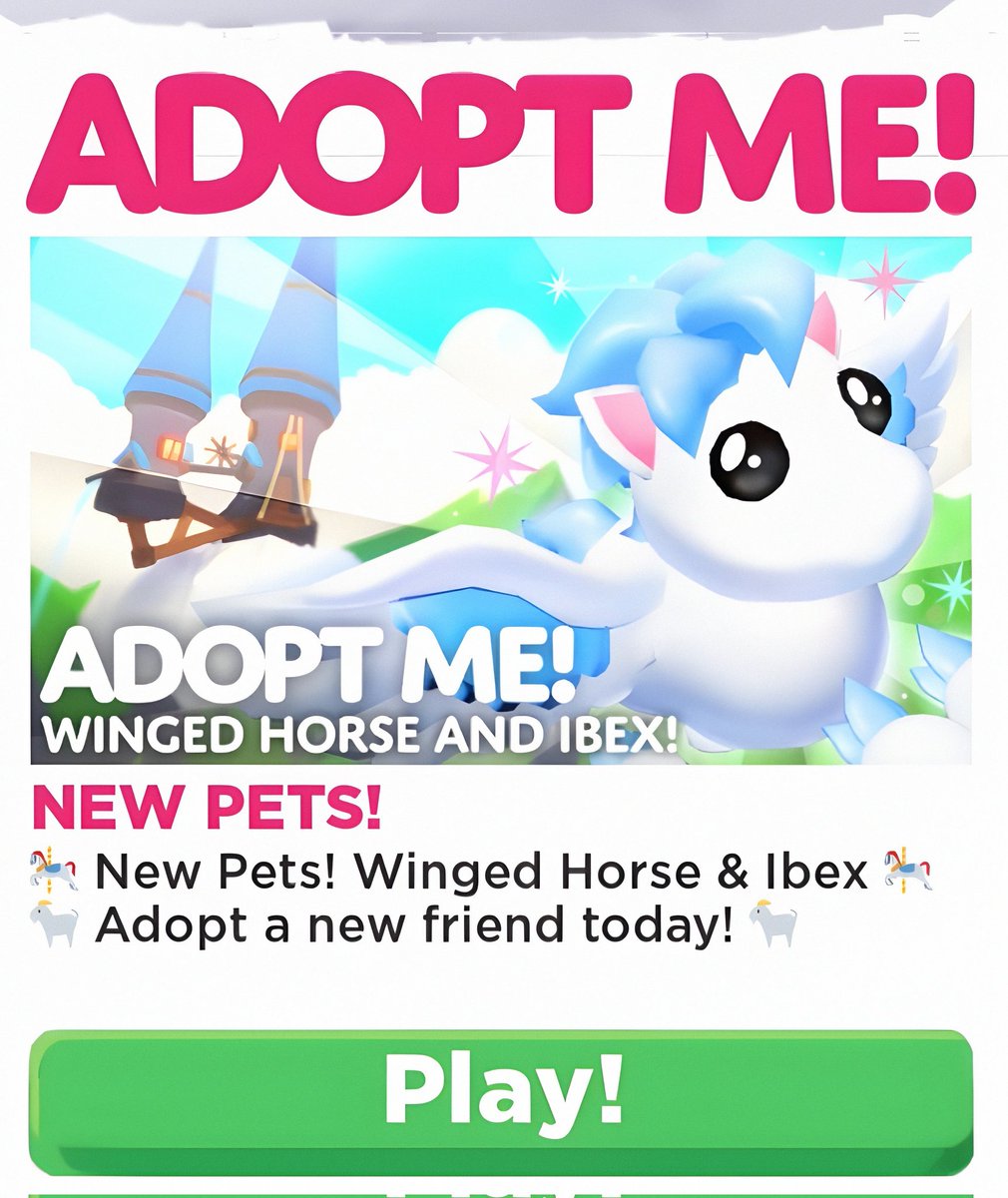**ADOPT ME GIVEAWAY**
Hii figured it was time for another surprise giveaway 👀
The new Winged Horse pet(aka Pegasus) in Roblox Adopt Me game! 3 winners will each receive 1 Winged Horse pet. 🤍Just comment below what you would name this new pet🤍
#adoptme #adoptmegiveaway #gift