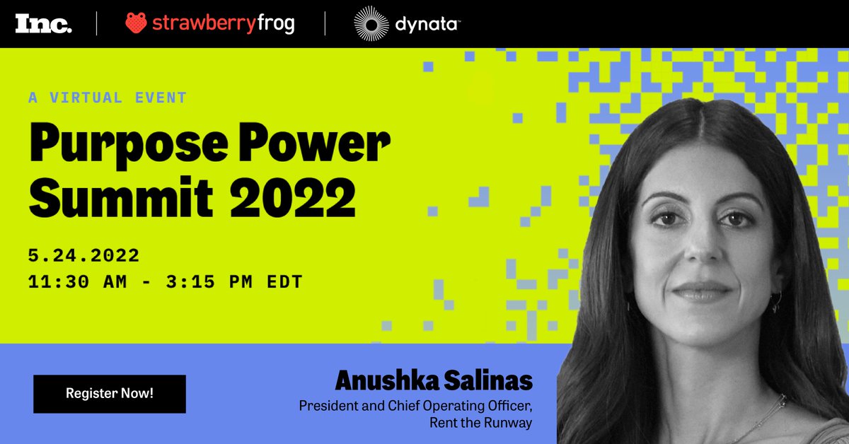 Join @RenttheRunway President and COO Anushka Salinas for 'How to Keep Your Mission in the Driver’s Seat—Even as a Publicly Traded Company.' on.inc.com/jgTXFR3 #PurposePowerSummit2022