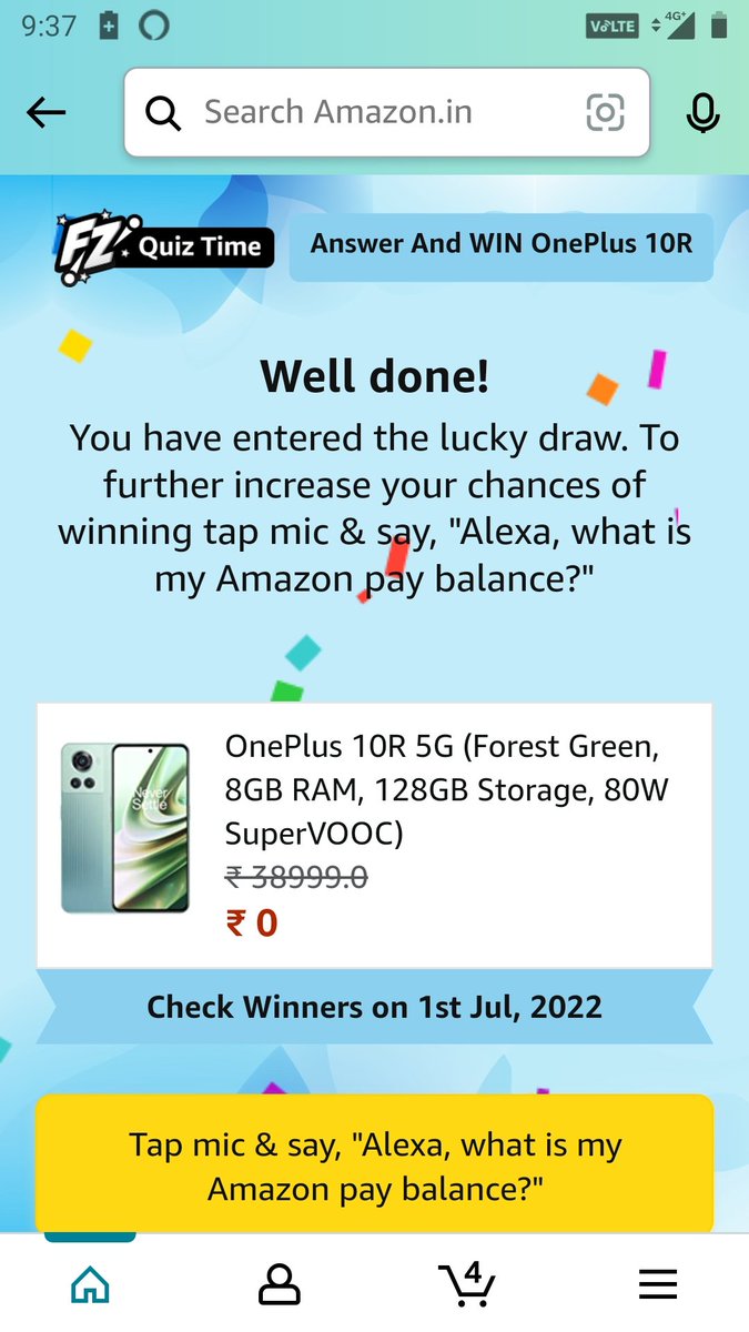 KumarKishan70's tweet photo. Wow... ✌️✌️✌️
@AmazonAlexaIN 
@amazonIN 
#AamazonQuiz https://t.co/rrLAyLVxOV