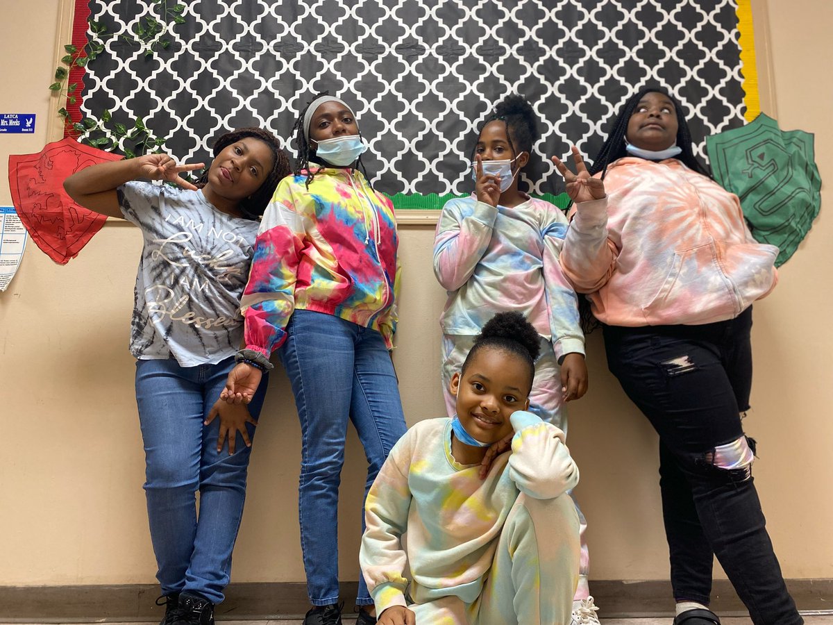 Some of our 5th Graders showing off their tie dye for Spirit Week!  
#spiritweek 
#LATCAPride